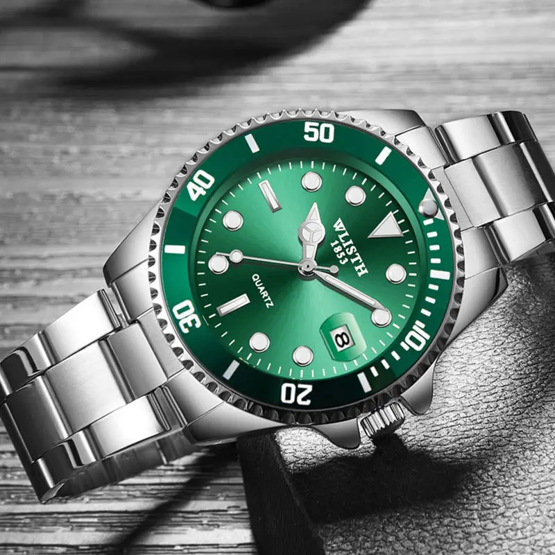 Men's Green Chronograph Watch with Stainless Steel Band - Image 5
