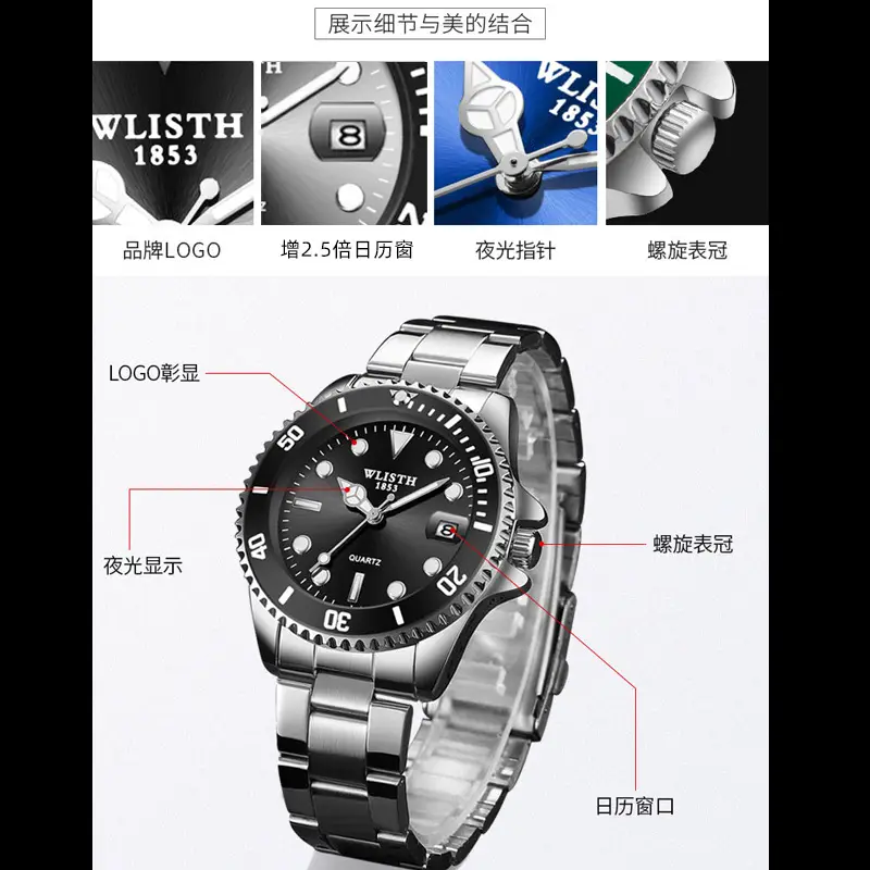Men's Green Chronograph Watch with Stainless Steel Band - Image 7