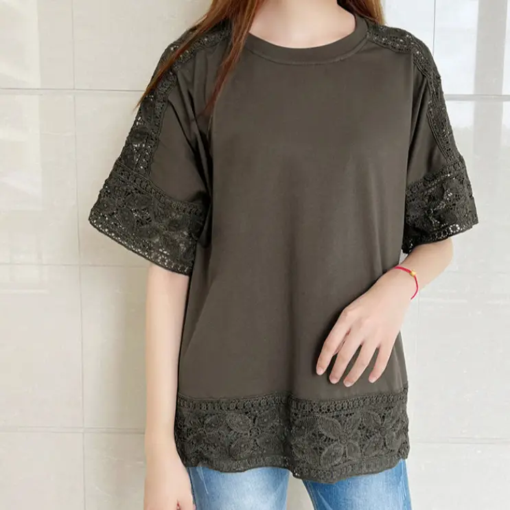 Women Japanese Style 5Q Sleeve T-Shirt Grey