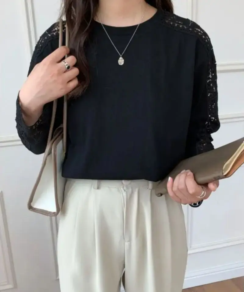 Women Japanese Style 5Q Sleeve T-Shirt Grey