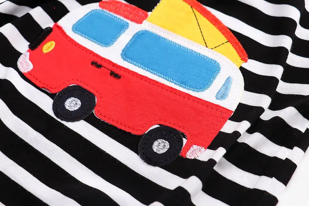 Summer Striped Kids T-shirt with Truck Print - Image 2