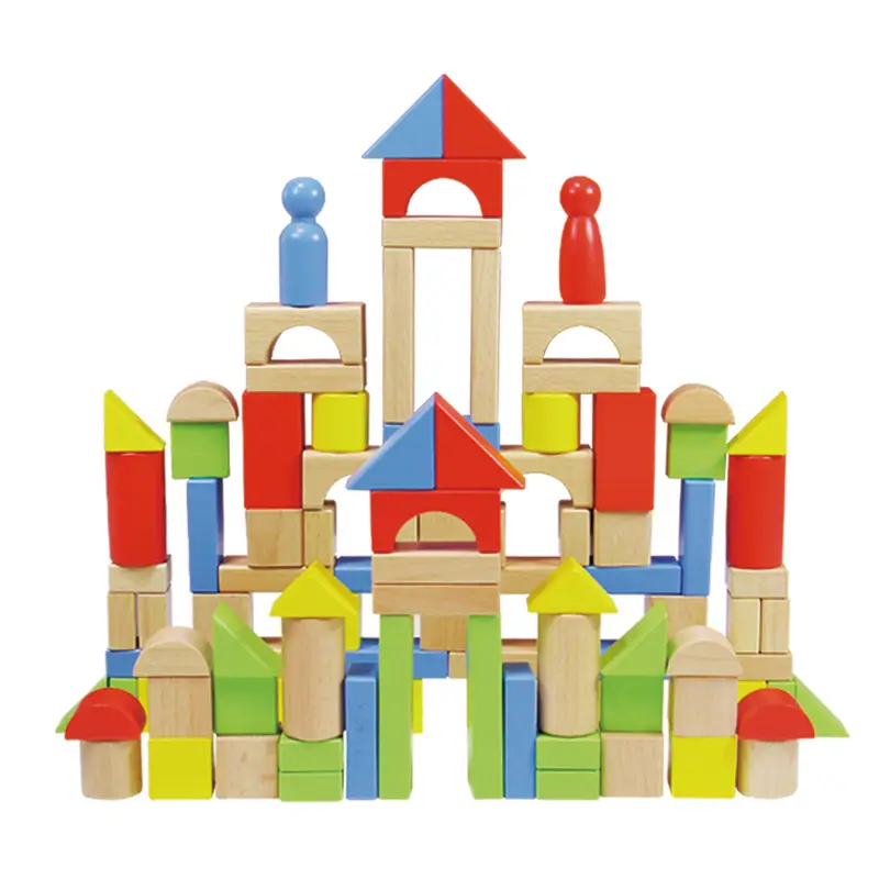 Kids Wooden Building Blocks 100-Piece Beech Barrel Set - Image 9