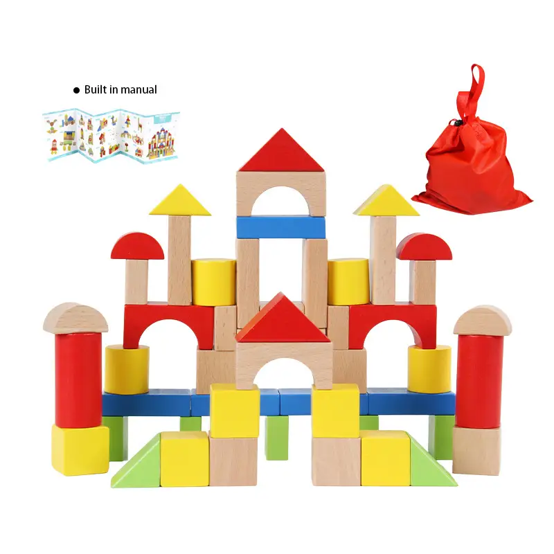 Kids Wooden Building Blocks 100-Piece Beech Barrel Set - Image 2