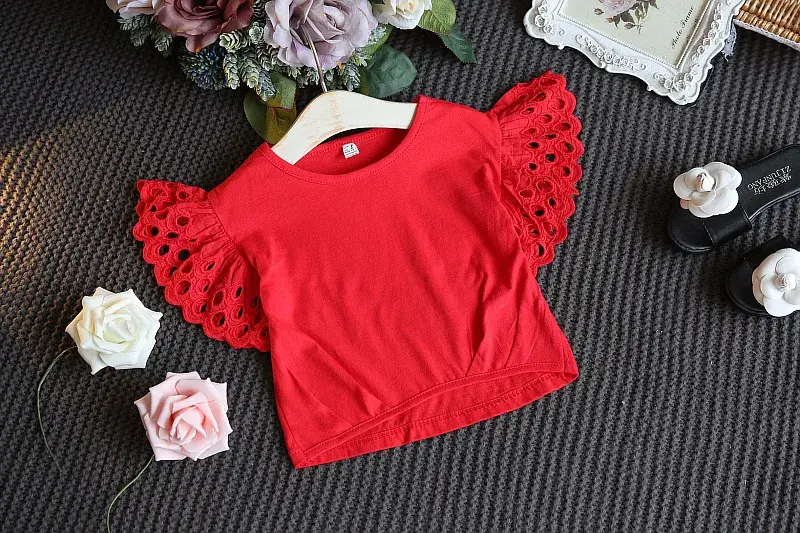 Girls Yellow Lace Sleeve Top & White Shorts Set — feature 2