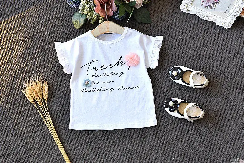 2024 Girls Casual T-Shirt Shorts Set White Flower Letter — feature 11
