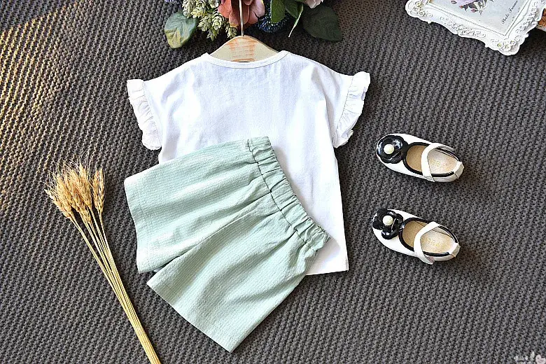 2024 Girls Casual T-Shirt Shorts Set White Flower Letter — feature 18