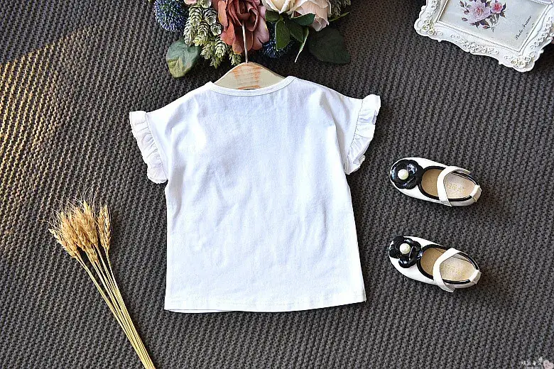 2024 Girls Casual T-Shirt Shorts Set White Flower Letter — feature 19