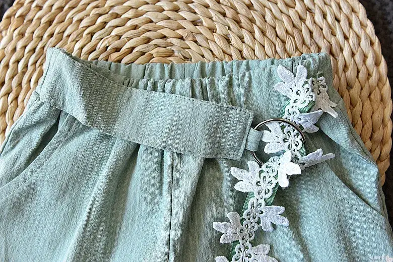 2024 Girls Casual T-Shirt Shorts Set White Flower Letter — feature 22