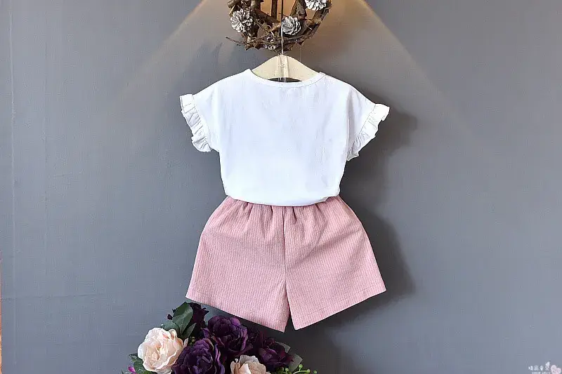 2024 Girls Casual T-Shirt Shorts Set White Flower Letter — feature 5