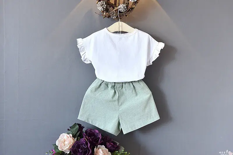 2024 Girls Casual T-Shirt Shorts Set White Flower Letter — feature 7