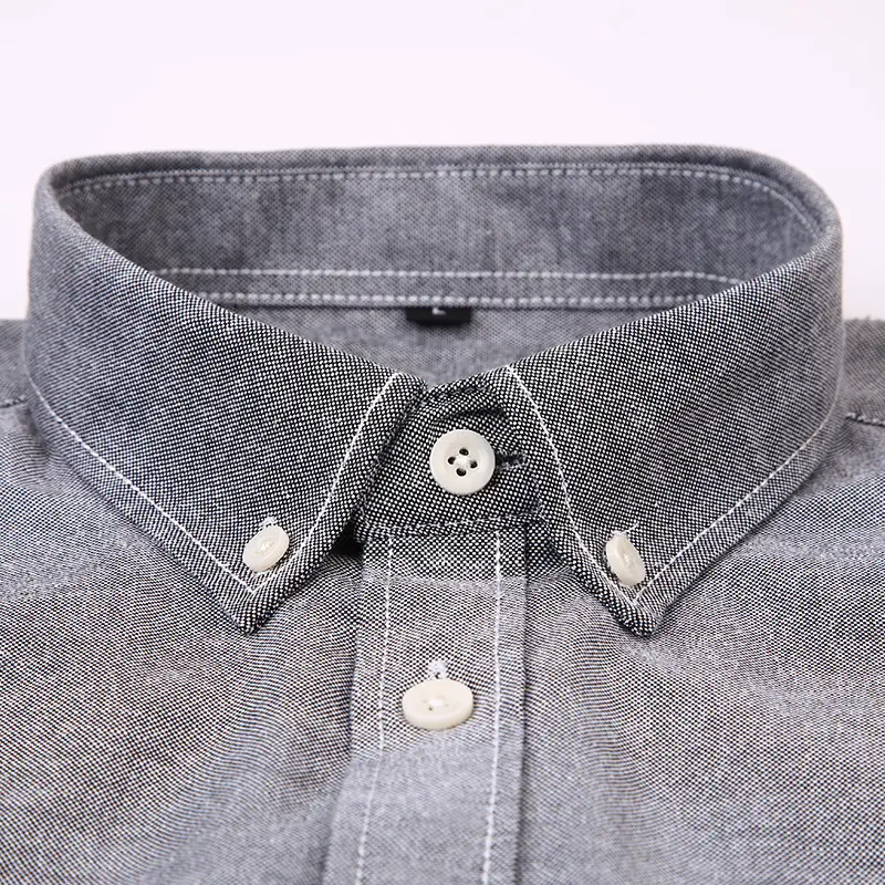Men Navy Blue Oxford Long Sleeve Shirt Button Collar - Image 8