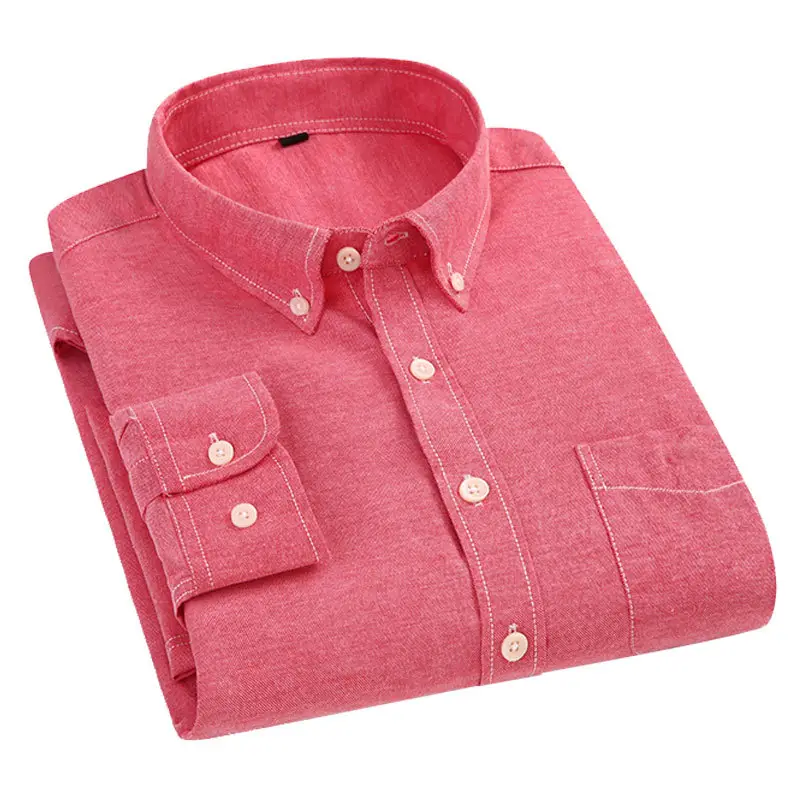 Men Navy Blue Oxford Long Sleeve Shirt Button Collar - Image 11