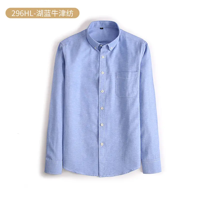 Men Navy Blue Oxford Long Sleeve Shirt Button Collar - Image 2