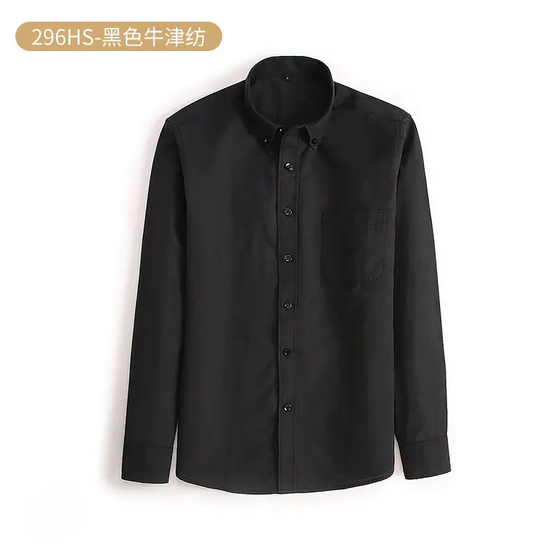 Men Navy Blue Oxford Long Sleeve Shirt Button Collar - Image 3