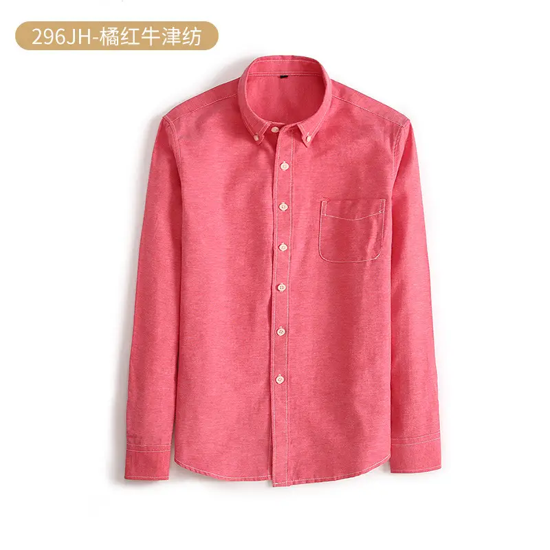Men Navy Blue Oxford Long Sleeve Shirt Button Collar - Image 4