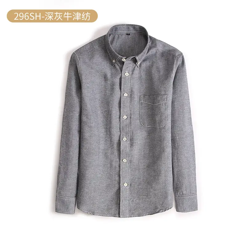 Men Navy Blue Oxford Long Sleeve Shirt Button Collar - Image 5