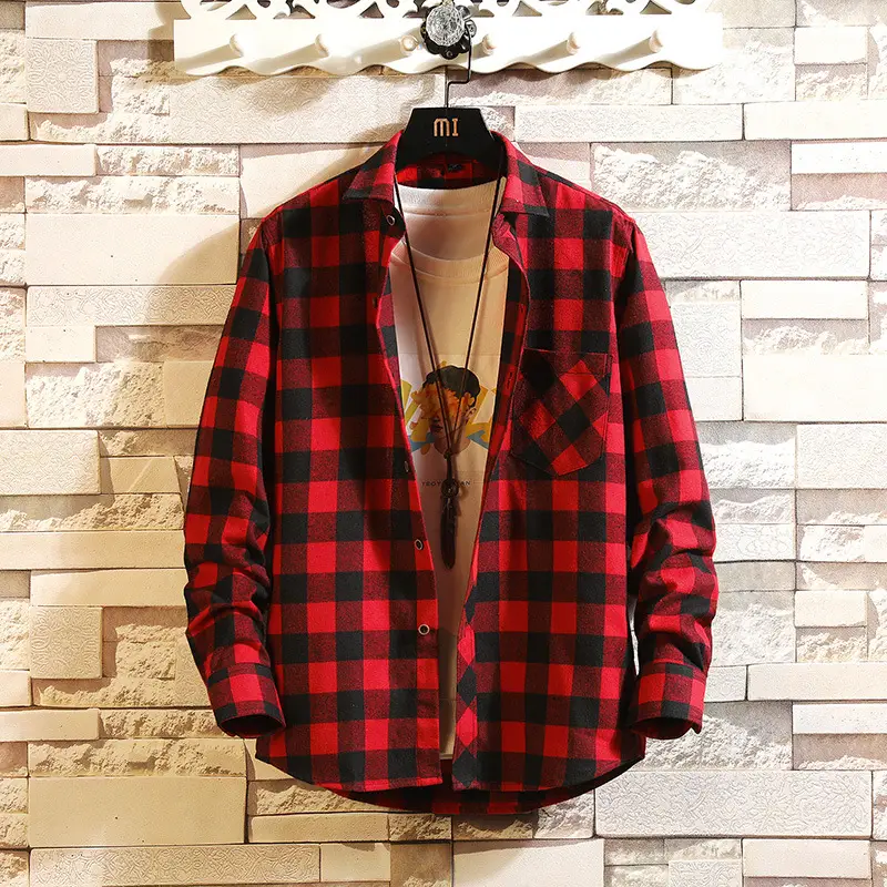 Men's Black White Plaid Long Sleeve Shirt - Image 6