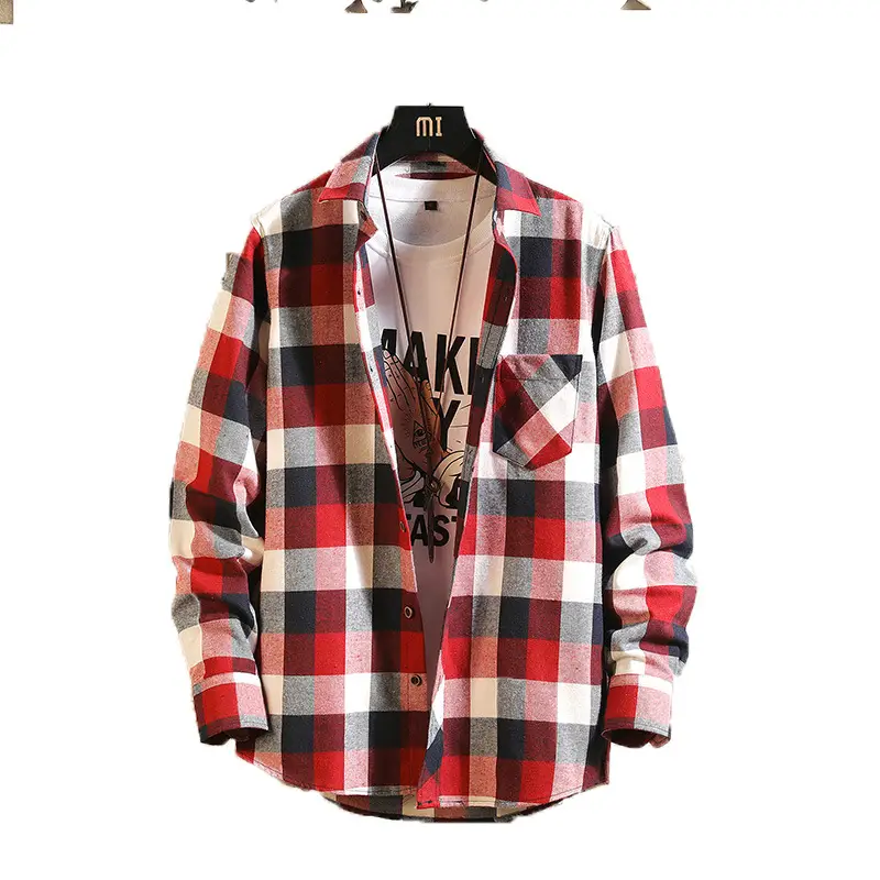 Men's Black White Plaid Long Sleeve Shirt - Image 10