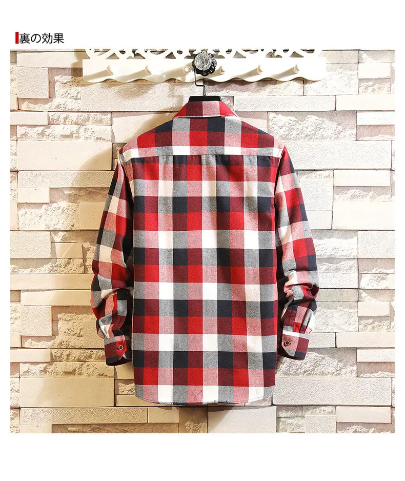 Men's Black White Plaid Long Sleeve Shirt — feature 13