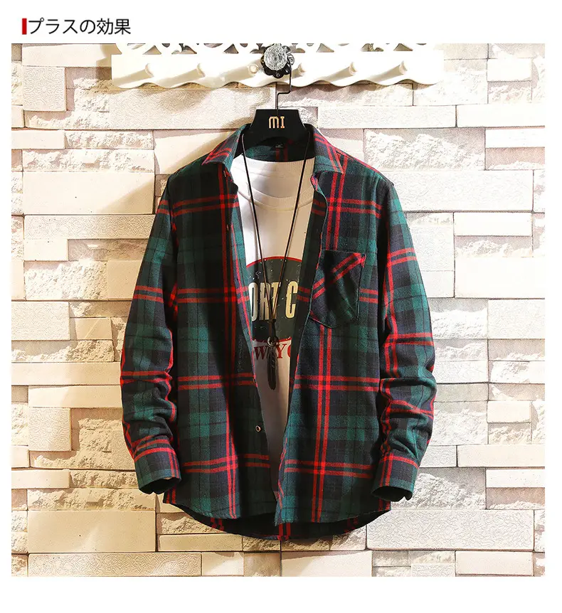 Men's Black White Plaid Long Sleeve Shirt — feature 14