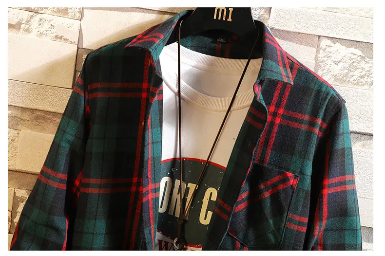 Men's Black White Plaid Long Sleeve Shirt — feature 19