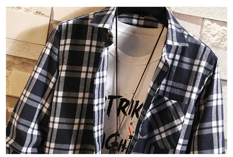 Men's Black White Plaid Long Sleeve Shirt — feature 20