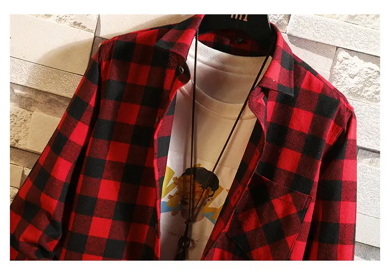 Men's Black White Plaid Long Sleeve Shirt — feature 21