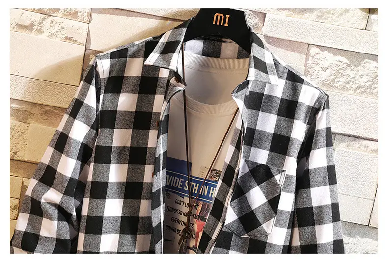 Men's Black White Plaid Long Sleeve Shirt — feature 22