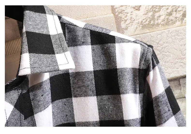 Men's Black White Plaid Long Sleeve Shirt — feature 23