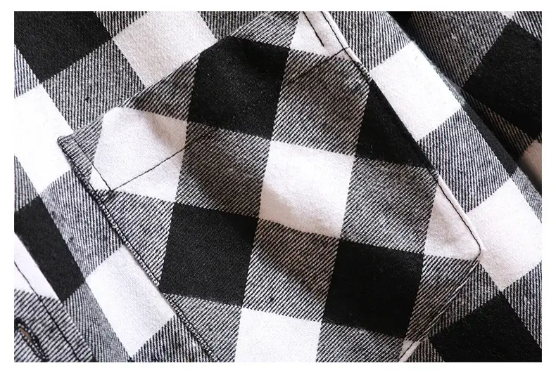 Men's Black White Plaid Long Sleeve Shirt — feature 24