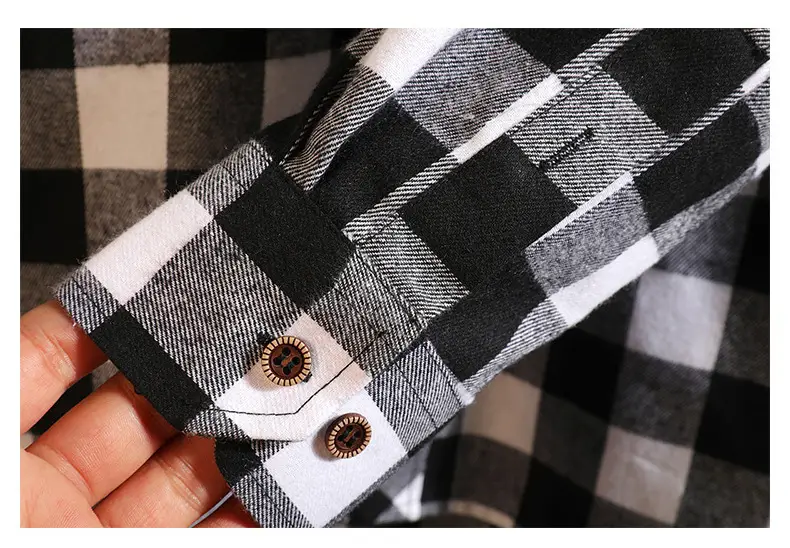 Men's Black White Plaid Long Sleeve Shirt — feature 28