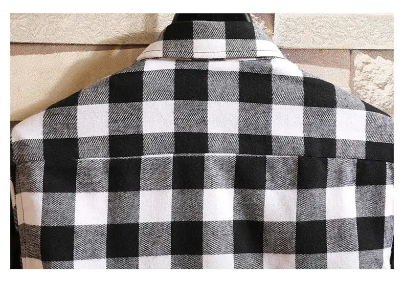Men's Black White Plaid Long Sleeve Shirt — feature 29