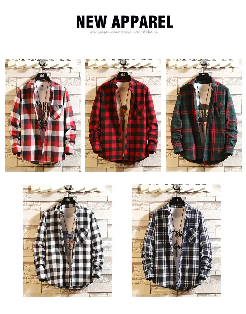 Men's Black White Plaid Long Sleeve Shirt — feature 8
