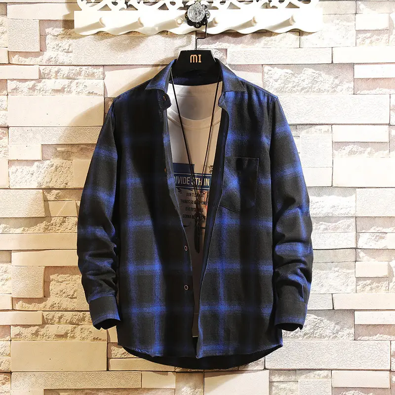 Men's Red Black Plaid Long Sleeve Shirt Jacket