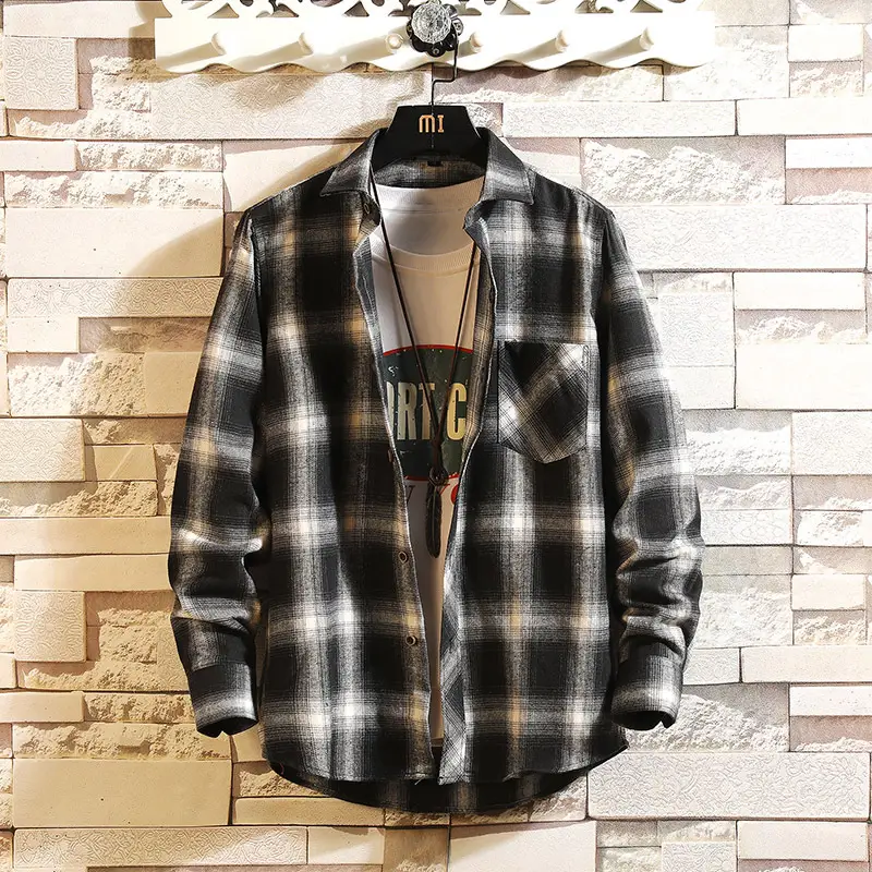 Men's Red Black Plaid Long Sleeve Shirt Jacket