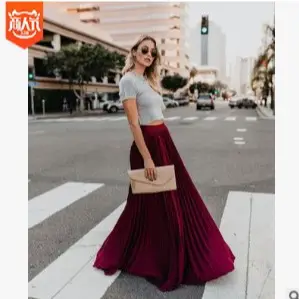 Red Pleated Long Skirt Large Women Summer 2024 - Image 9