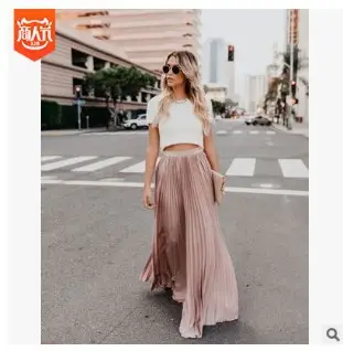 Red Pleated Long Skirt Large Women Summer 2024 - Image 4