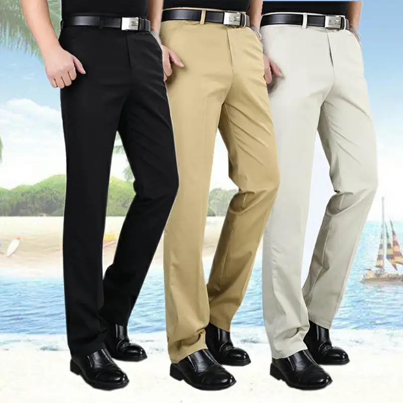 2022 New Men's Cotton Plain Pants Middle Age Loose Fit - Image 8