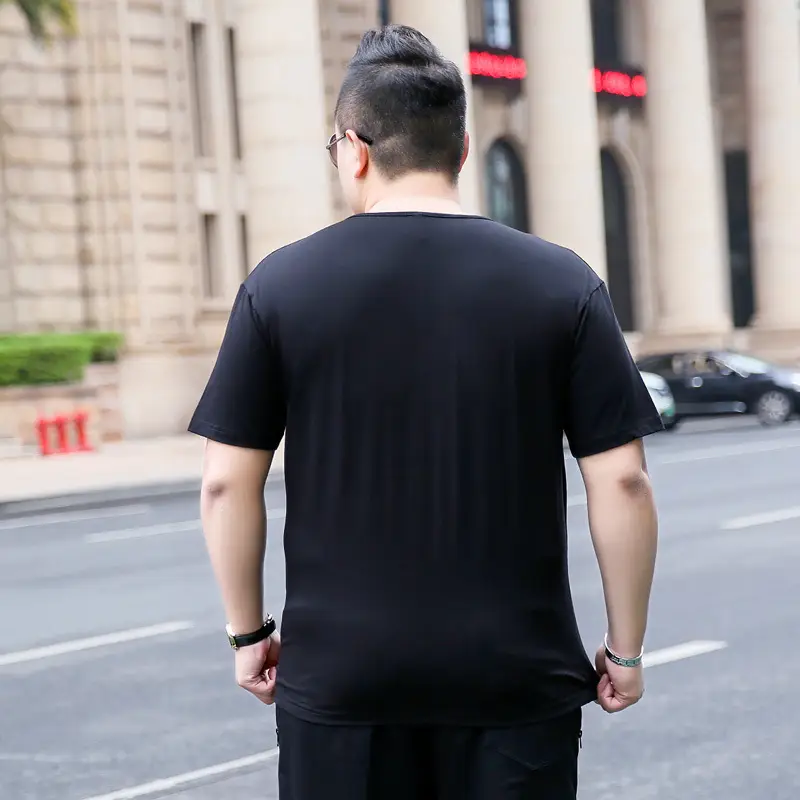 Men Black Printed T-Shirt Large Size Short Sleeve - Image 3
