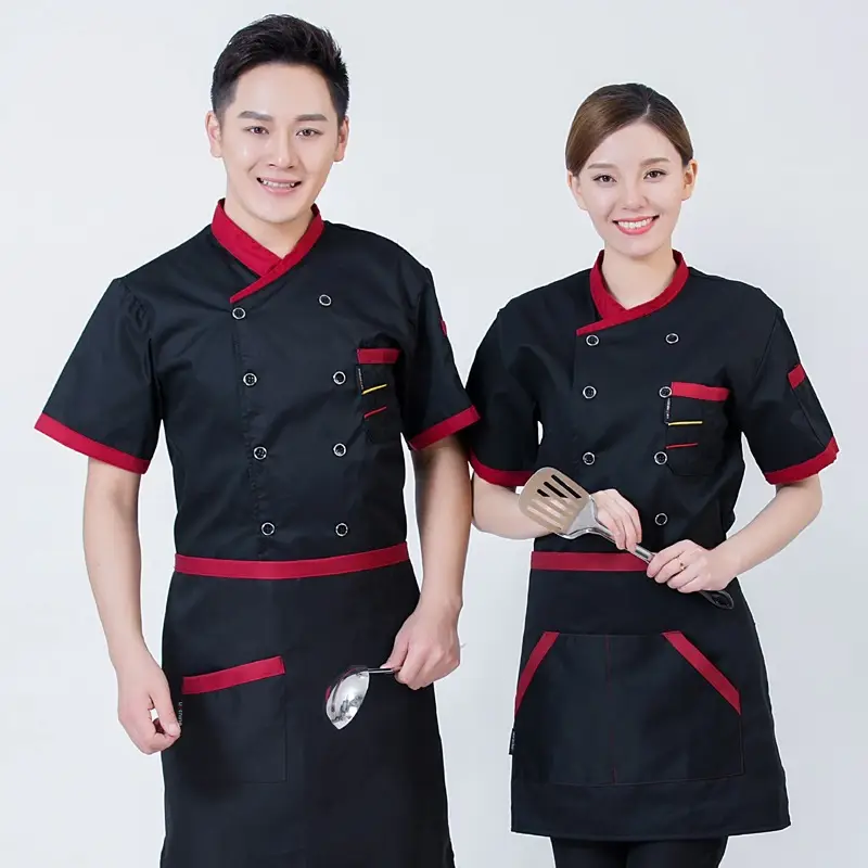 Men & Women Red Kitchen Wear Set Short Sleeve Summer - Image 2