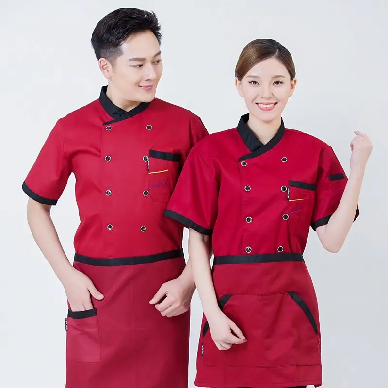 Men & Women Red Kitchen Wear Set Short Sleeve Summer - Image 3