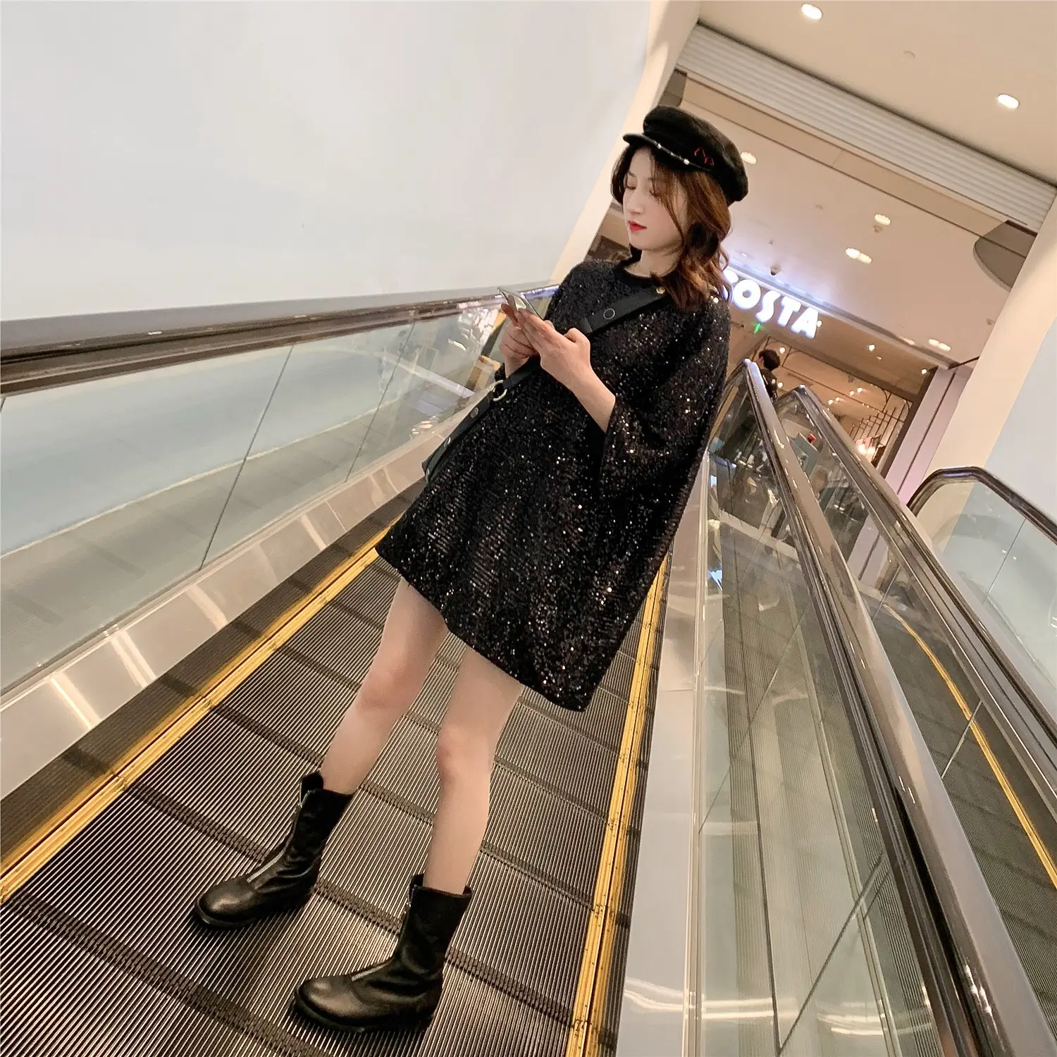 2026 Summer Women Sequin T-Shirt Dress Mid Length Loose Fit - Image 5