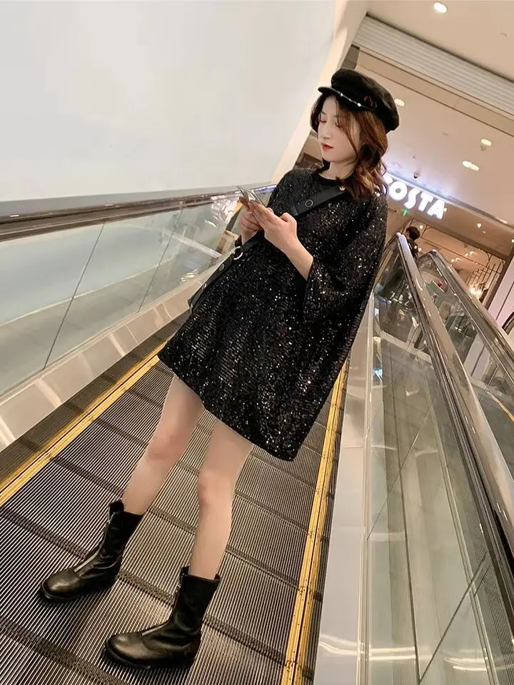 2026 Summer Women Sequin T-Shirt Dress Mid Length Loose Fit — feature 3