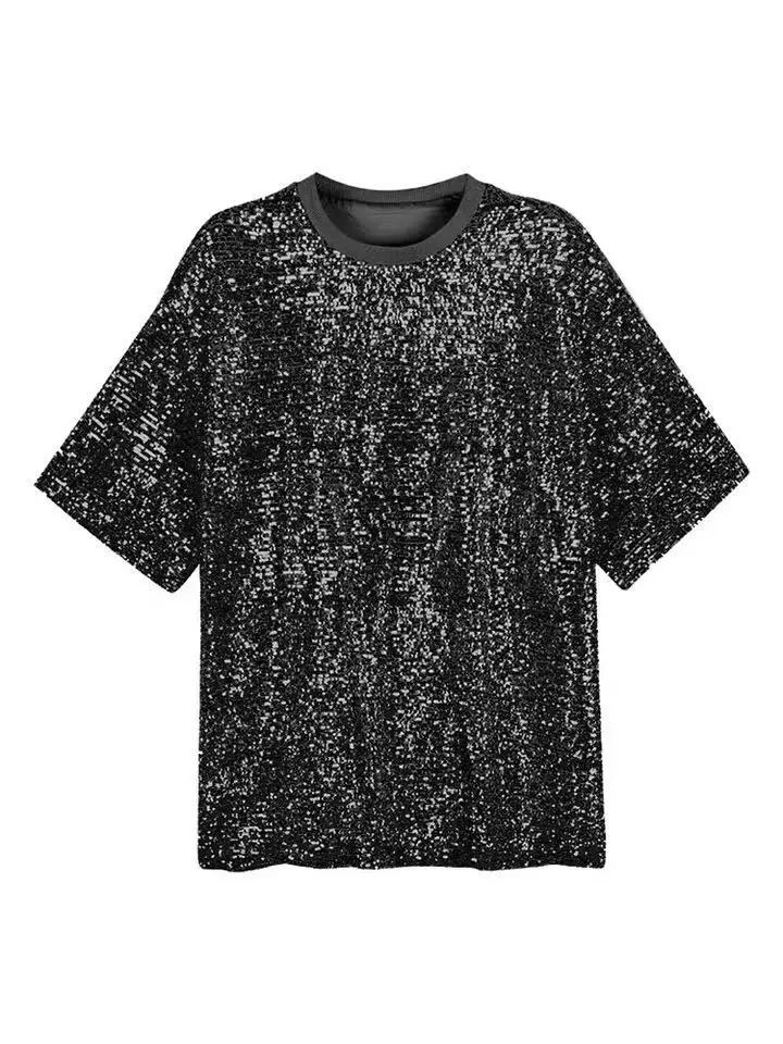 2026 Summer Women Sequin T-Shirt Dress Mid Length Loose Fit — feature 5