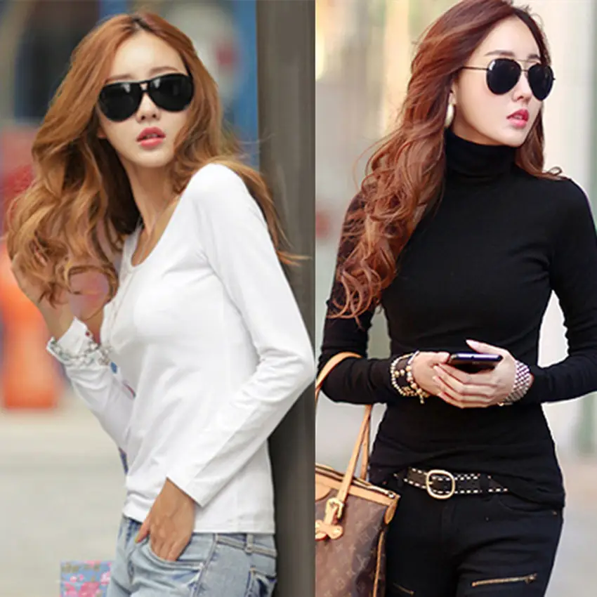 Women's Long Sleeve T-Shirt Pure Color Round Neck - Image 26