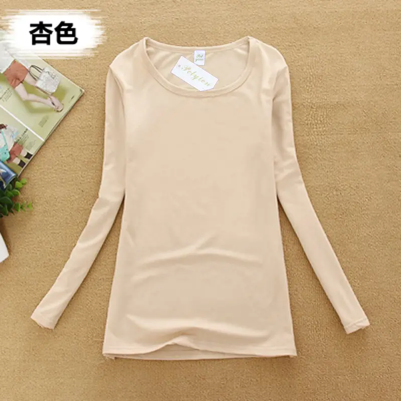 Women's Long Sleeve T-Shirt Pure Color Round Neck - Image 10