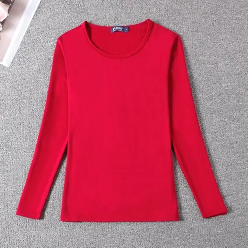 Women's Long Sleeve T-Shirt Pure Color Round Neck - Image 11