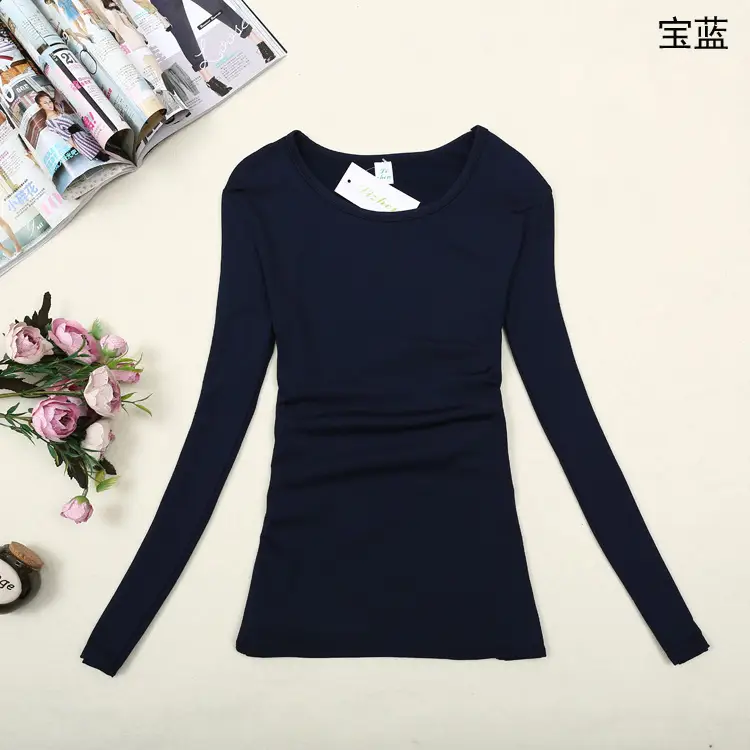 Women's Long Sleeve T-Shirt Pure Color Round Neck - Image 13