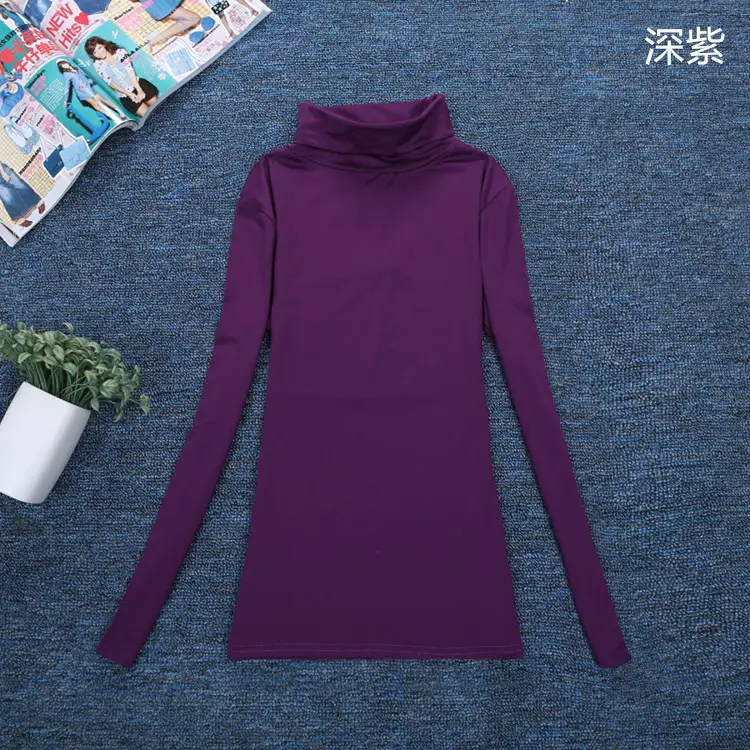 Women's Long Sleeve T-Shirt Pure Color Round Neck - Image 20