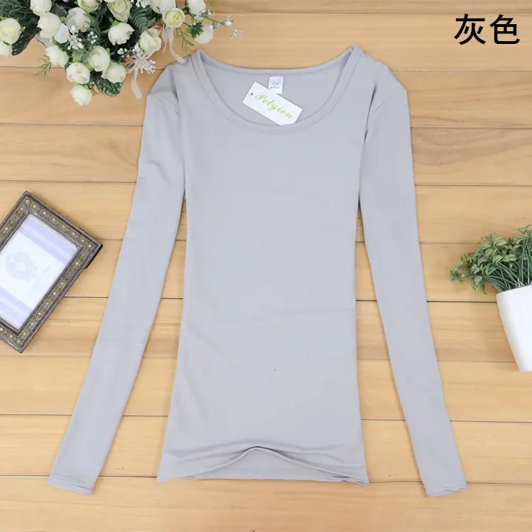 Women's Long Sleeve T-Shirt Pure Color Round Neck - Image 3